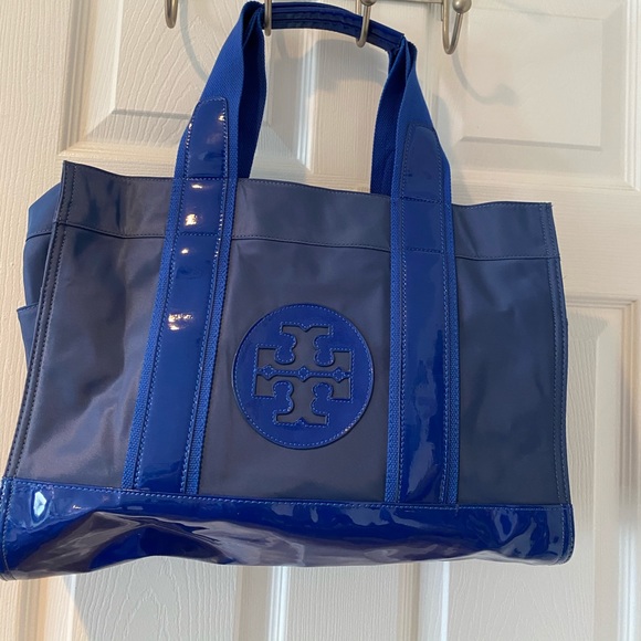 Tory Burch blue nylon/pat leather tote